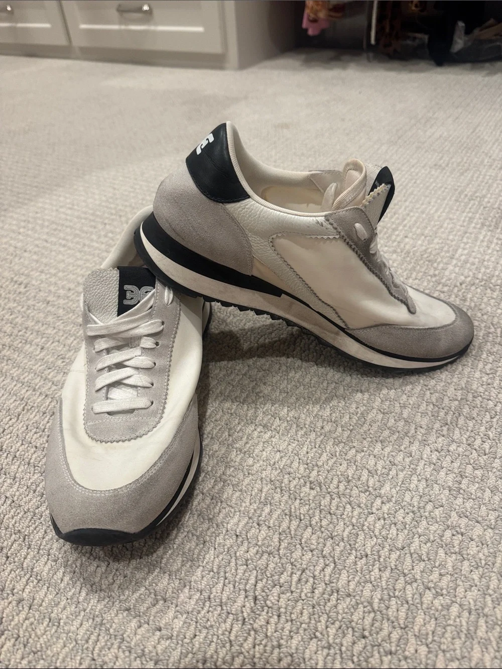 Sam Edelman Men's White and Light Gray Lace-Up Sneakers